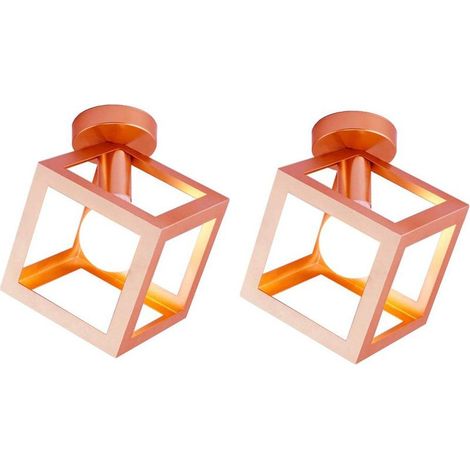 (2X)Lampe De Plafond En Forme De Cube Luminaire Plafonnier Moderne Plafonnier Rétro Vintage Or Rose (1/5)