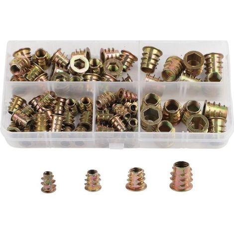 Kit de 75 pièces de vis hexagonales plaquées zinc pour assemblage du bois, finition dorée avec boîte de rangement M5-M8 (1/5)