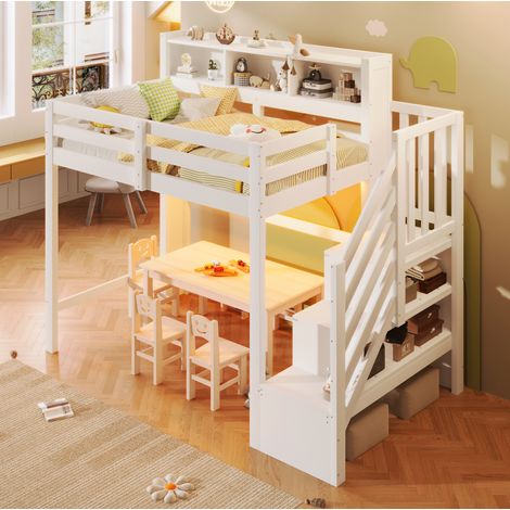 Letto a soppalco 90x200 con LED e scala contenitore DESVIAE (1/5)