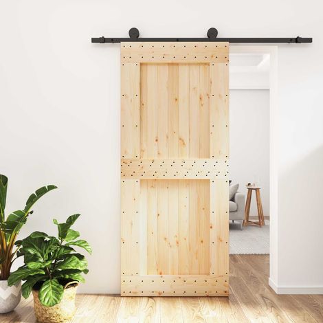 vidaXL Porte coulissante Naturel et noir 90 x 210 cm (1/5)