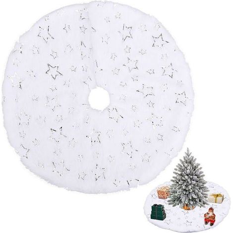 Jupe de sapin de Noël blanche - KAGOLOW - 1 pièce - Tissu en peluche - Ronde - Taille comme indiqué sur l'image (1/5)