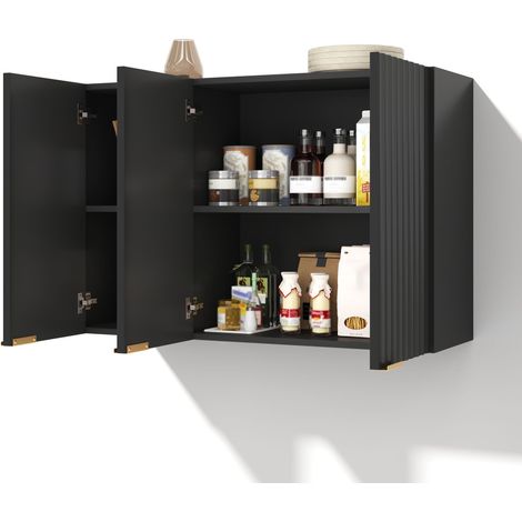 Meuble mural cuisine noir, armoire suspendue 3 portes en MDF, rangement mural 90x29x60 cm pour salon et salle de bain (1/5)