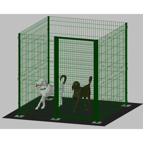 .Recinto-Box Modulare per Cani in Ferro Zincato e Verniciato Verde-con Pali a Tassellare - cm 200x200x192h (1/4)