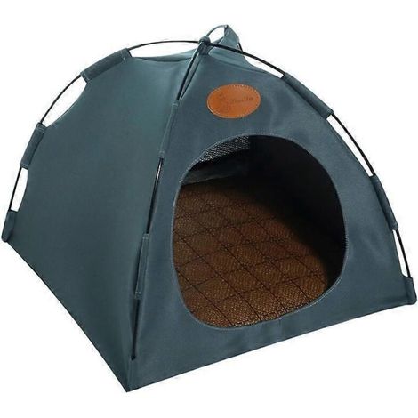 Couche d'été pour petit animal, niche tente d'intérieur avec coussin rafraîchissant gris, taille M, idéale pour chat et chien.
