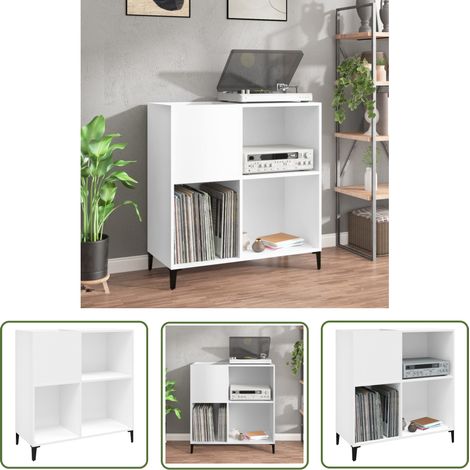 The Living Store Armoire à disques blanc 84,5x38x89 cm bois d'ingénierie - Meuble À Disques - Armoire À Vinyle - Rangement Disque Vinyle - Étagère Musique - Support Tourni Table (1/5)