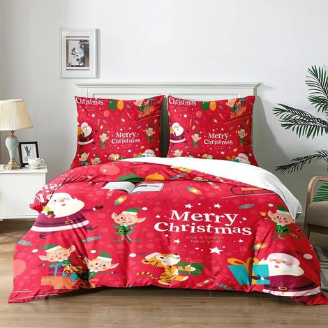 Parure de lit de Noël 3 pièces 140x200cm avec motif renne et 2 taies d'oreiller 65x65cm