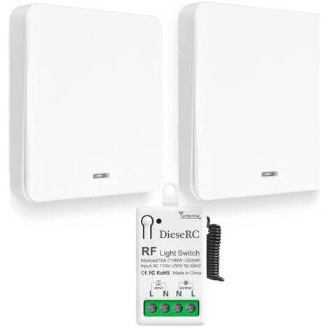 Interrupteur de Lumière Sans Fil, Interrupteur émetteur RF pour Panneau Mural de type 86 et Contrôleur-récepteur à Relais de 10 A, pour des Lumières Jusqu'à 1500 W (1/5)