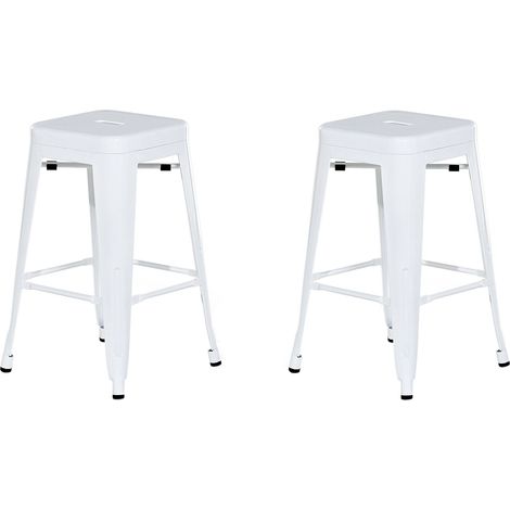 Conjunto de 2 taburetes de acero blanco 60 cm industrial interior baño cocina sala de estar exterior jardín Cabrillo