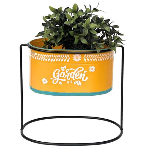 DanDiBo Blumenhocker mit Topf Metall Stehend Orange Oval 30 cm Blumenständer 96526 L Blumensäule Modern Pflanzenständer Pflanzgefäß