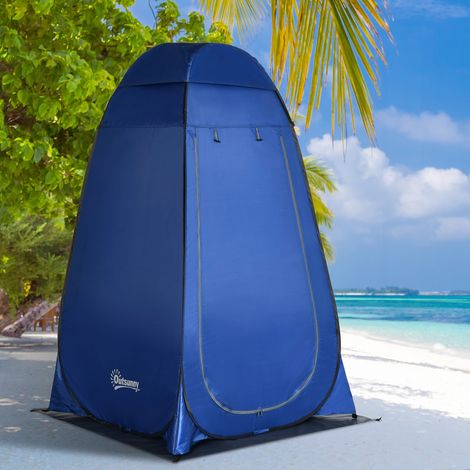 Tenda doccia pop-up Outsunny, tenda toilette, tenda spogliatoio da campeggio con borsa per il trasporto, toilette mobile da esterno, spogliatoio, tenda contenitore, blu scuro, 126 x 124 x 189 cm