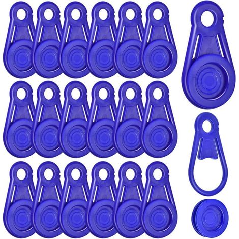 Lot de 20 pinces de bache, clips mobiles pour auvent en plein air, tente, auvent, bannière, couverture de piscine, clips en plastique bleu (1/3)