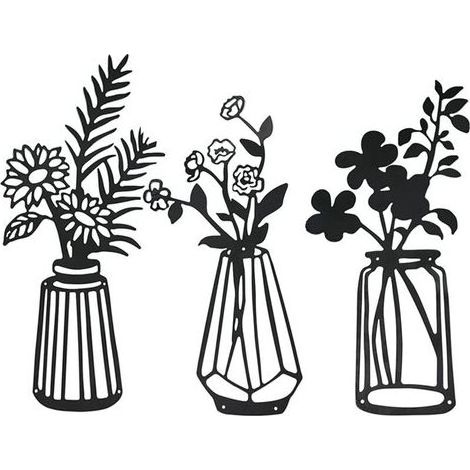 Lntyq 3 Pièces Fleurs en Métal Décoration Murale Art Mural en Métal Noir Sculpture Murale Florale en Métal pour Patio Balcon Salon Chambre Salle à Manger Décorations de Cuisine (1/5)