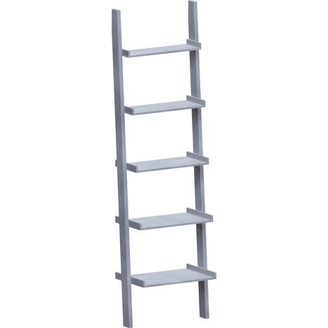 York 5 Tier Ladder Shelf Unit Bookcase Shelving Display Stand Rack Storage, Grey