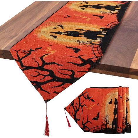 Nappe à pompons « 1er château », chemin de table d'Halloween, pour (1/5)
