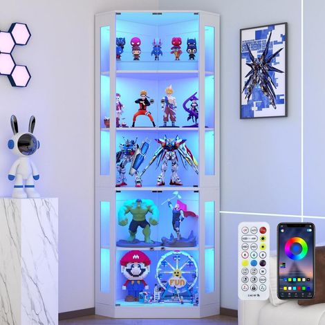 Eckvitrine mit LED-Beleuchtung, 5 Regalböden, Glasvitrine für Sammlerstücke (1/5)