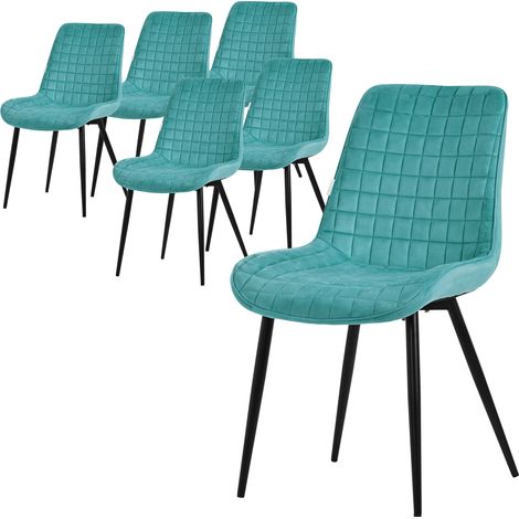 ML-Design Esszimmerstühle 6er Set, Petrol, Sitzfläche aus Samt mit schwarzen Metallbeinen, Küchenstühle mit Rückenlehne, Wohnzimmerstühle, Polsterstühle für Esszimmer Küche Büro, Gepolsterte Sessel