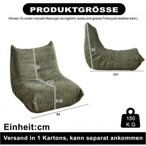 Canapé Togo en chenille – Fauteuil de sol sans accoudoirs, pouf, style Togo avec mousse à mémoire de forme, pour salon, chambre, salle de jeux ou bureau – Confort enveloppant et décontracté (1/5)
