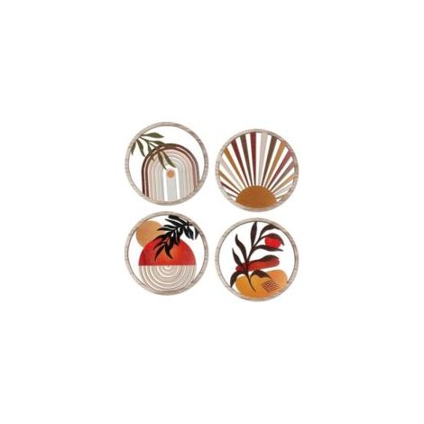 Set mit 4 böhmischen Wanddekorationen aus Holz – Elegantes Vintage-Design – Einfach aufzuhängen – Für Wohnzimmer, Schlafzimmer und Cafés – Crezuo