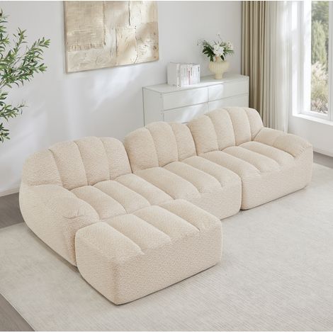 Divano angolare modulare 3 posti con 1 ottomana, 288 x 165 x 79 cm, beige DESVIAE (1/5)