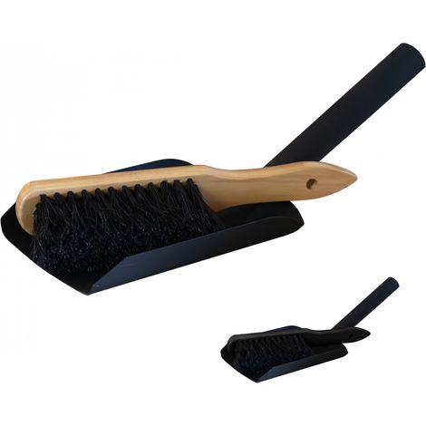 Linxor – Pelle à cendre en fer 39 cm – Balayette en bois avec brosse souple – Accessoire cheminée pour cendres refroidies (1/5)