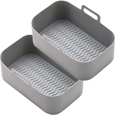 Accessoires pour Airfryer - 19,5 x 12,5 x 6 cm - Moule en silicone pour Airfryer - Gris - Rectangulaire - Antiadhésif - 2 pièces moule en silicone (1/5)