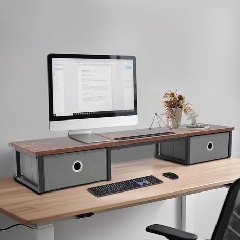 Monitor Stand Riser mit 2 Schubladen - 100CM große Lagerung Computer Monitorständer für 2 Monitore, hölzerne Desktop Organizer perfekt für Home-Office-Schreibtisch, Computer, Laptop, TV (1/5)