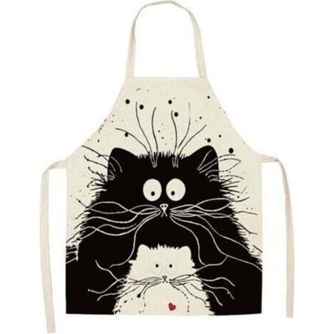 Cute Cat Apron, Linen Kitchen Apron for BBQ, Cooking and Painting, for Men and Women, Gift for Dad and Mom (1/5)