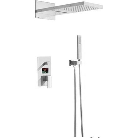 Ensemble de douche mitigeur thermostatique intelli Ensemble de robinets de douche numérique noir mat/chrome, robinet de douche de salle de bain cascade, pommeau de douche mélangeur à affichage numériq (1/5)