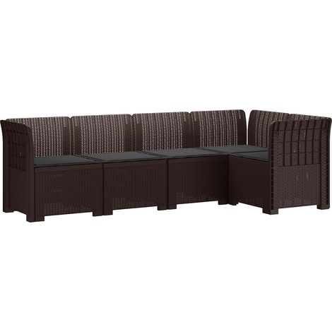 Divano da Giardino 5 Posti con Cuscini Stile Rattan PP Marrone vidaXL (1/5)