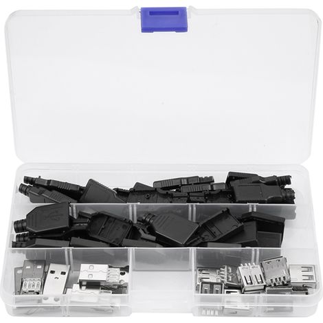 20pcs/set Type A 2.0USB Connector 4 Pin Plug Socket Adapter With Black Plastic Shell