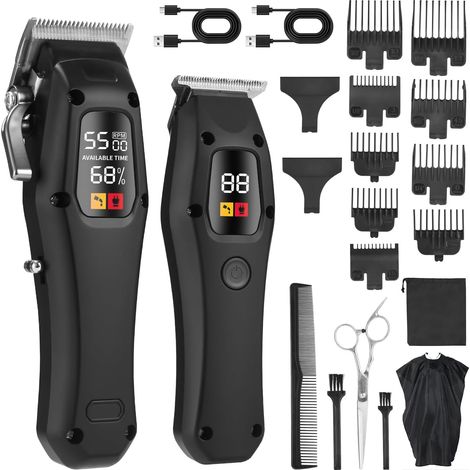 Men's Hair Clipper, Electric Hair Clipper, Beard Trimmer, Waterproof Haircut, Hair Trimmer and Beard Set, Black (1/5)