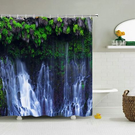 Rideau de douche imprimé en 3D, motif forêt, 180 x 200 cm, imperméable et lavable, avec crochets. Dimensions : L 180 x H 240 cm.