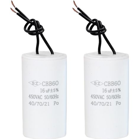 2 CBB60 450V 50/60Hz Condensateur de Démarrage, Condensateur de Moteur avec Fils, pour Pompe à Eau Piscine Compresseur Climatiseur Lave-Linge Générateur Machine (16μF) (1/5)