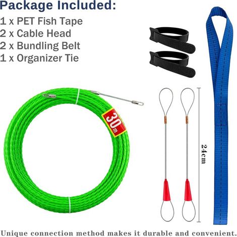 Aiguille Electricien 30 m - Tire Fils Electrique,Tire Cable, Spirale Rétractable,Tire Fil, Ressort Pour Câbles et Installations Electriques(30m,Φ4,5 mm) (1/5)
