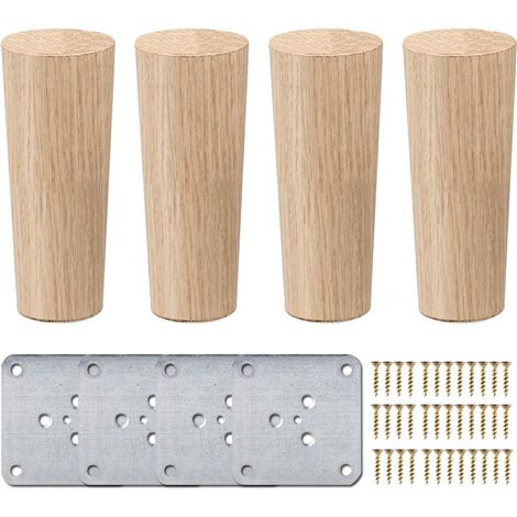 Pieds de meubles droits en bois de 12,7 cm (5 pouces), La Vane, lot de 4 pieds de table ronds en bois naturel avec vis et protection de sol pour meubles à monter soi-même (canapé, fauteuil, lit, chais (1/5)
