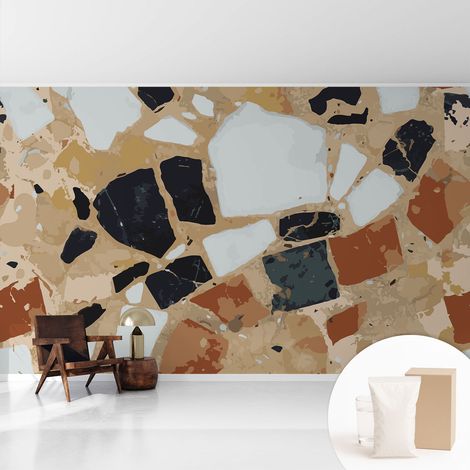 Papier peint intissé avec imprimé pour intérieur moderne application facile a motif - Colle incluse gratuite Pierres rustiques 416x254 cm (1/5)