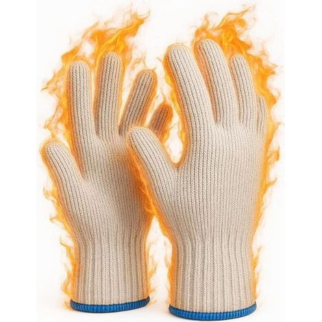 Gant Four Anti Chaleur, 1Paire Gant Barbecue, Résistant à Chaleur Coton Tricoté Épais Pour Friteuse à Air, Barbecue, Jardinage (1/5)