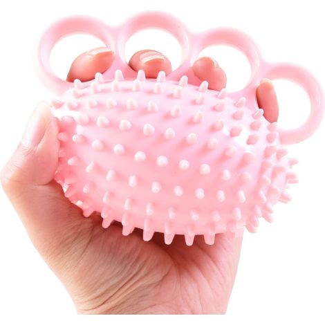 Boule de musculation Grip Ball 4 doigts en TPR, renforçateur de préhension sécurisé pour rééducation de la main, adapté aux personnes âgées, enfants et adultes, rose (1/5)