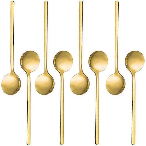 Lot de 8 cuillères à café en acier inoxydable plaqué or, pour le sucre et le café. (1/5)