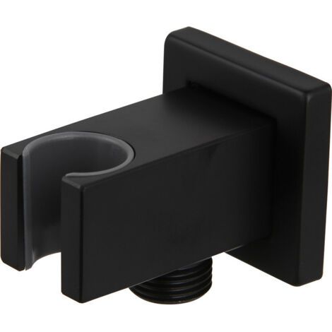 Support de douchette avec coude de raccordement mural 1/2", laiton, noir mat (1/5)