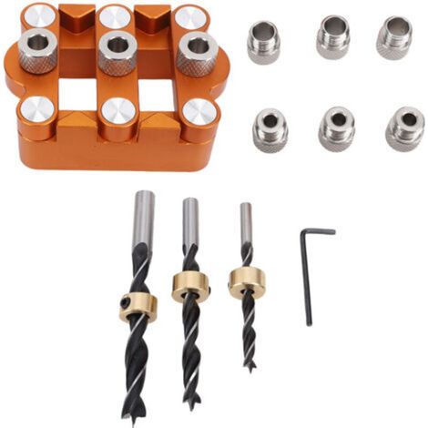 Punching positioner for wood joints, centre-drilling tool for woodworking, self-centring tenon jig in aluminium alloy 6/8/10 mm (1/5)
