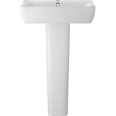 Balterley Meaford 1 Tap Hole Ceramic Basin & Full Pedestal, Soft Square Bathroom Sink, 550mm