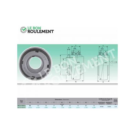 Roulement de palier UK212+H2312