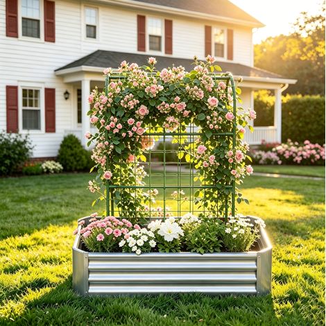Orto rialzato 120x60x150 cm, per verdure, erbe aromatiche e fiori, metallo zincato, argento (1/5)