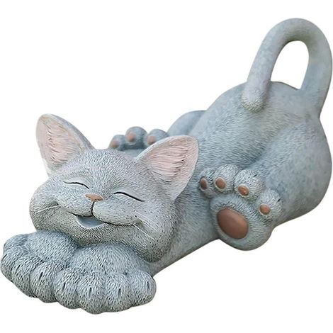 1 figurine de chat mignon et extensible, nain de jardin, sculpture de bureau, statue joyeuse, décoration pour la maison, le jardin et la cour.