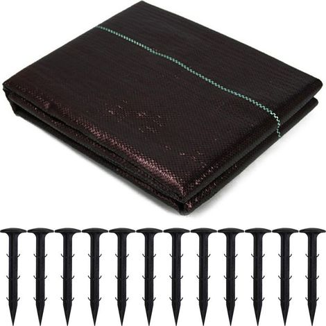 Ej.Life Toiles de Paillage 1m x 5m avec 12pcs Clous de sol, Bâche Anti Mauvaise Herbe, Géotextile Tissées Perméable à l'eau, Anti Repousse pour Jardin Verger (1/5)