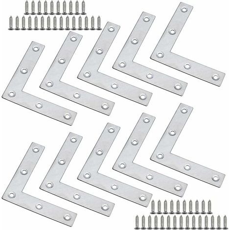 AMXCNOY 10er-Pack Flachwinkel 80 x 80 x 1,5 mm Edelstahl, dickere L-förmige Flachwinkel zur Befestigung von Holzmöbeln wie Tischen, Fenstern und Regalen mit Schrauben (1/3)
