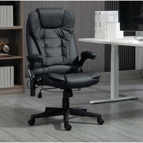 Silla de oficina de respaldo alto con función de masaje, altura regulable, polipiel negra DESVIAE (1/5)
