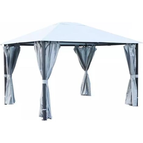 gazebo da esterno "fuenti" impermeabile e tende laterali color grigio, 3x3,60xh2,63 m