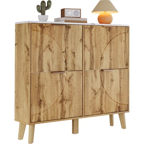 Scarpiera con 4 Ante a Ribalta, Piano Effetto Marmo, per Ingresso, in MDF, 105 × 24 × 95.5 cm (1/5)